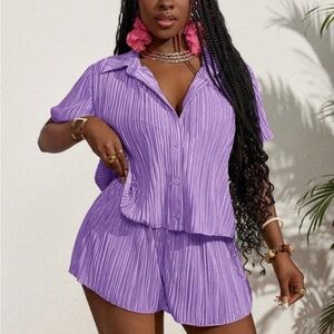 Purple Button-Up Shirt and Shorts Set
